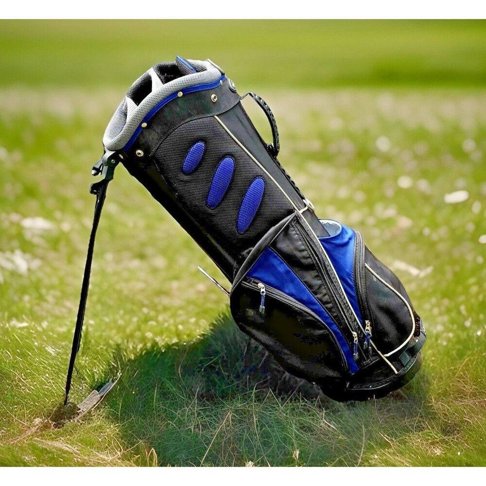 Knight Golf Bag Stand Black & Blue Lightweight with Rain Hood 6 Divider